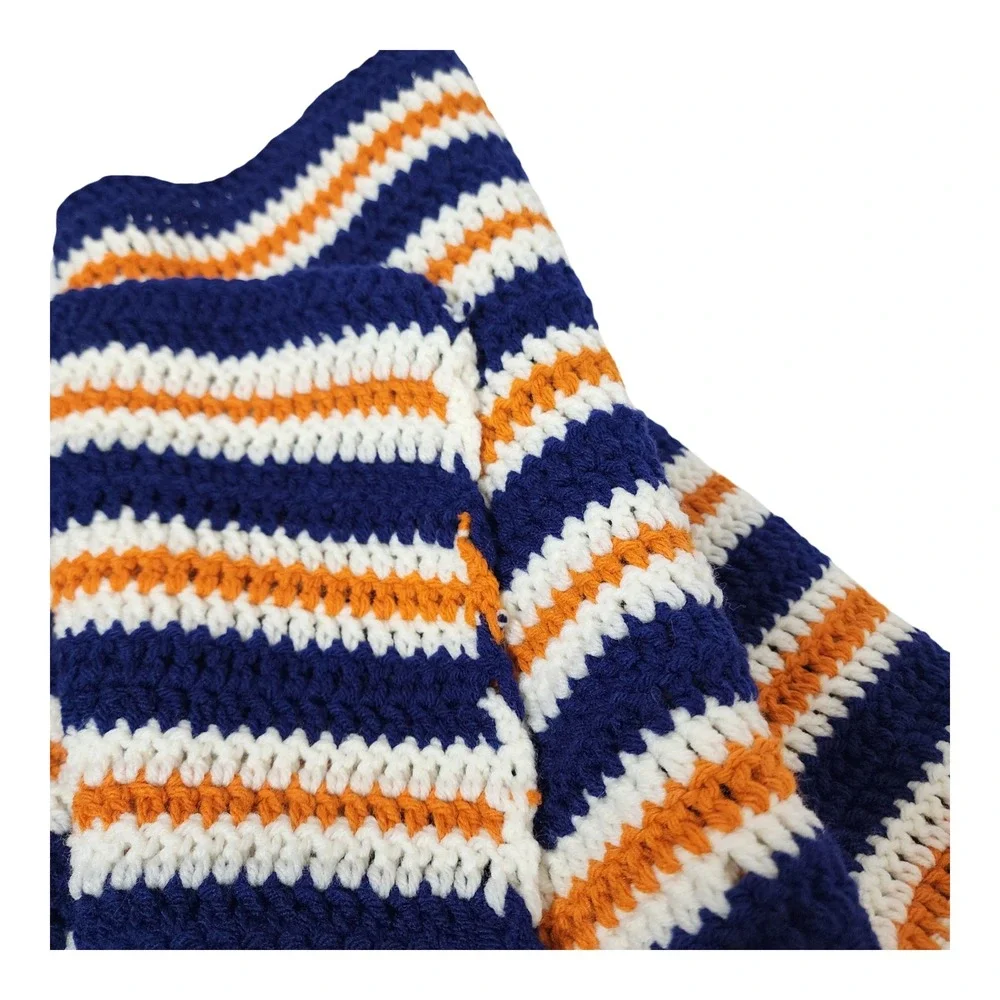Handmade Crochet Broncos Chicago Bears Afghan‎ Blanket Navy Orange White Stripe